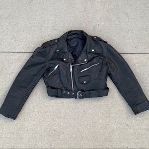 Vintage black leather crop jacket rockabilly